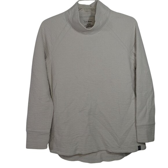LL Bean PrimaLoft Mock Neck Textured Shirt Women Size M Off-White Cream Layering - Picture 1 of 11